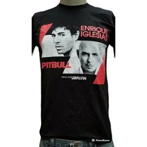 Enrique Iglesias Pitbull Tour 2015 JBALVIN Black T-Shirt Size Medium